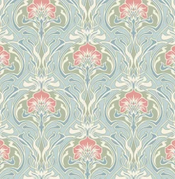 2970-26152 Mucha Light Blue Botanical Ogee Wallpaper