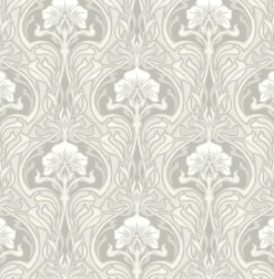 2970-26149 Mucha Off-White Botanical Ogee Wallpaper