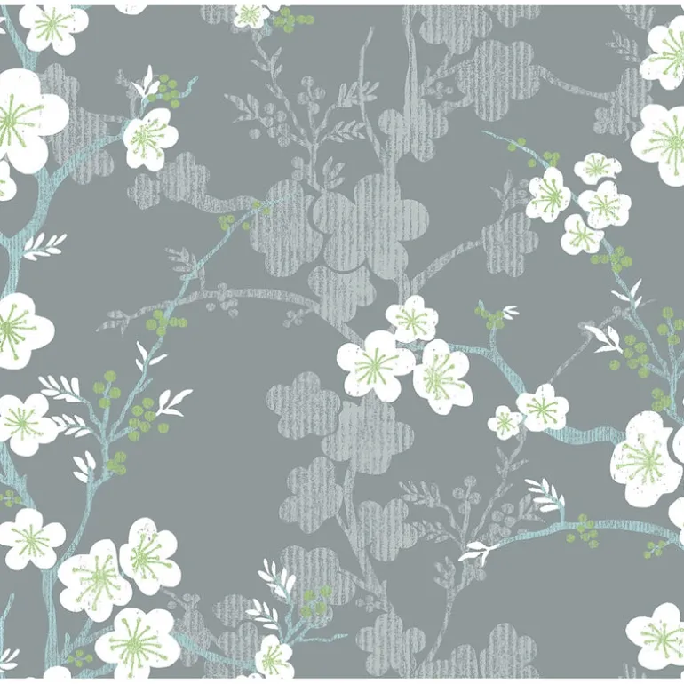 2973-90108 Nicolette Grey Floral Trail Wallpaper