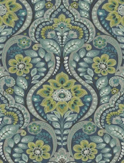 2763-12101 Night Bloom Navy Damask Wallpaper