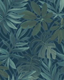 2904-24201 Nocturnum Dark Blue Leaves Wallpaper