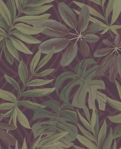 2763-24243 Nocturnum Maroon Leaf Wallpaper