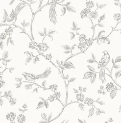 2836-24977 Ophelia Grey Bird Trail Wallpaper