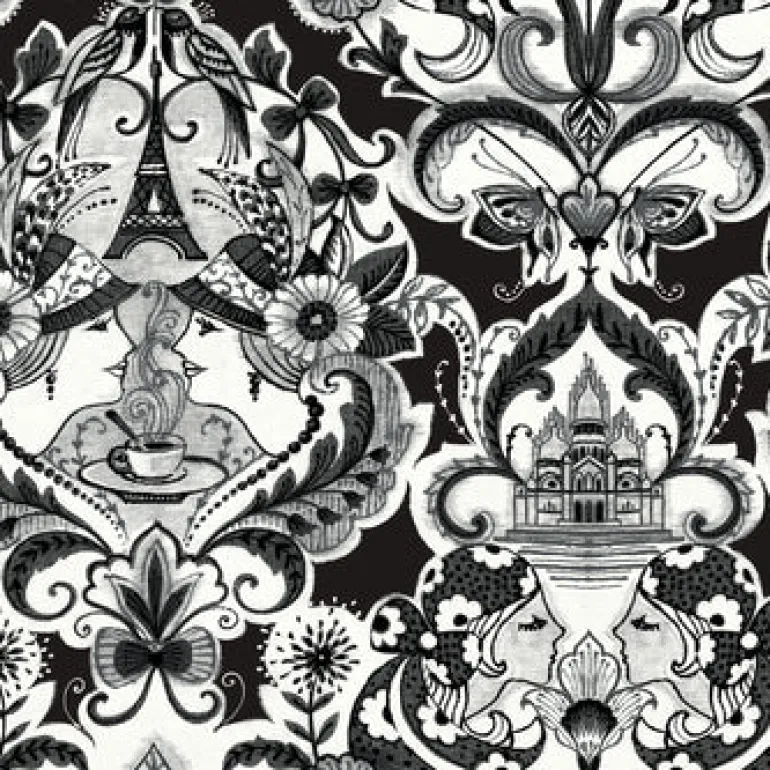 2973-90886 Sadie Black Parisian Damask Wallpaper
