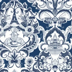 2973-90885 Sadie Navy Parisian Damask Wallpaper