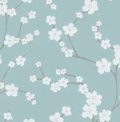 2764-24324 Sakura Turquoise Floral Wallpaper