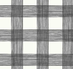 2927-80900 Scarborough Black Striated Plaid Wallpaper
