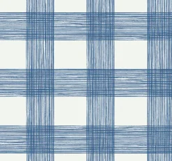 2927-80902 Scarborough Indigo Striated Plaid Wallpaper