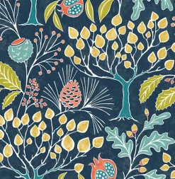2903-25830 Shiloh Navy Botanical Wallpaper