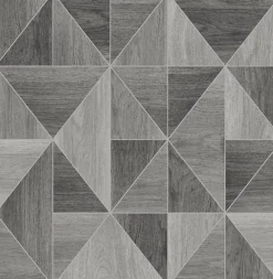 2814-24963 Simpson Grey Geometric Wood Wallpaper
