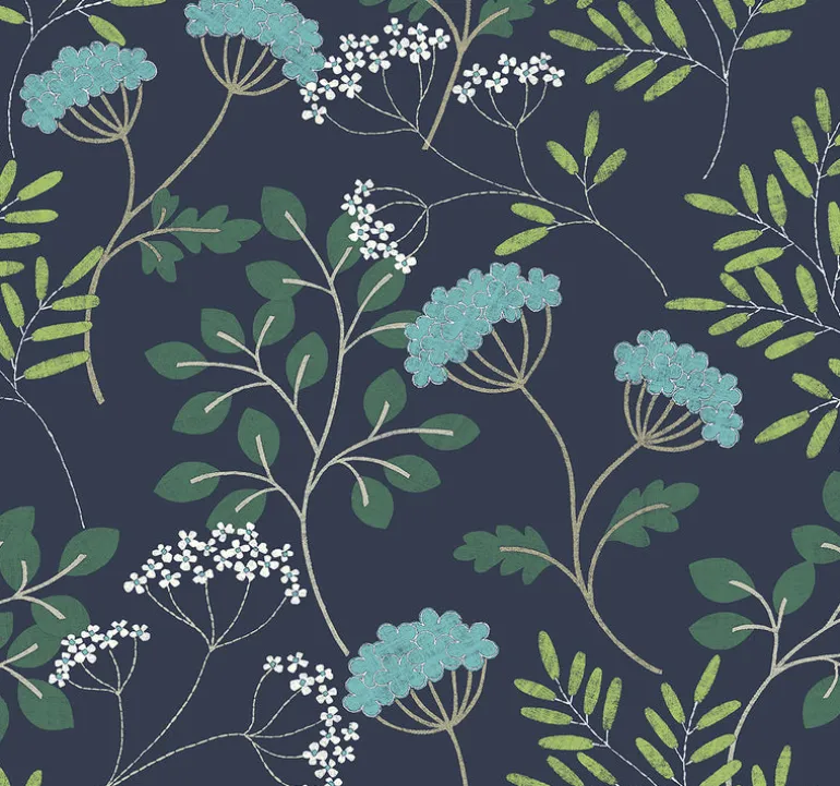 2975-87541 Sorrel Navy Botanical Wallpaper