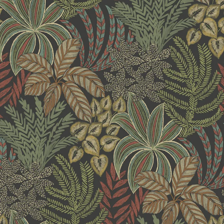 2970-13902 Sumner Black Woodland Botanical Wallpaper