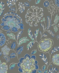 2744-24110 Tropez Charcoal Jacobean Wallpaper