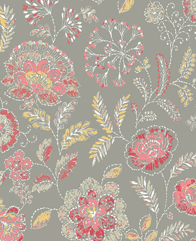 2744-24108 Tropez Coral Jacobean Wallpaper