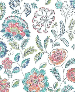 2744-24109 Tropez Teal Jacobean Wallpaper