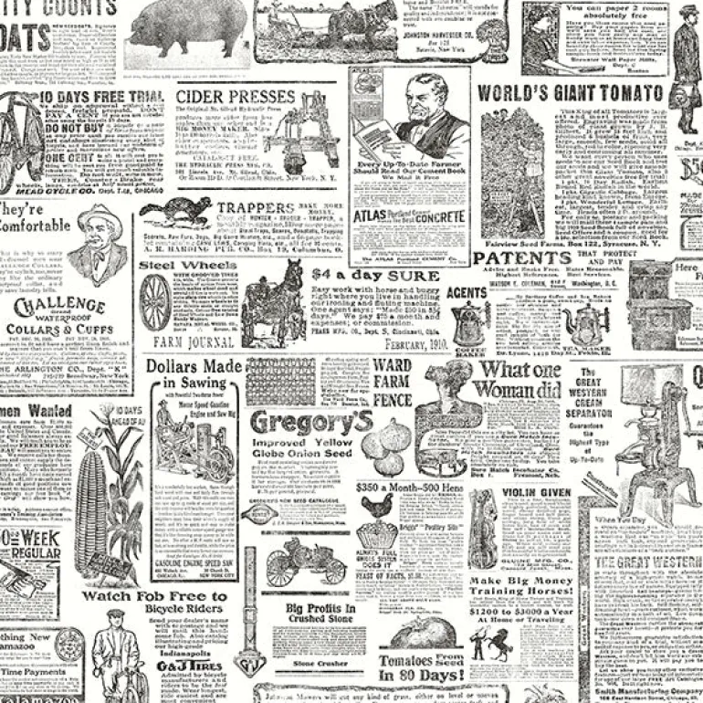 3119-13081 Underwood Black Vintage Newspaper Wallpaper