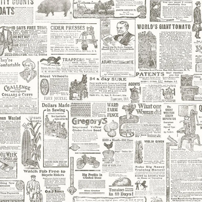 3119-13082 Underwood Taupe Vintage Newspaper Wallpaper