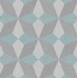 2908-25304 Valiant Aqua Faux Grasscloth Geometric Wallpaper