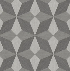 2908-25300 Valiant Grey Faux Grasscloth Geometric Wallpaper