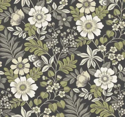 2970-87535 Voysey Black Floral Wallpaper