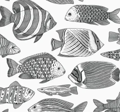 2927-80200 Wailea Black Tropical School Wallpaper