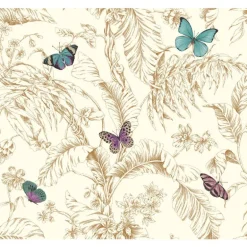 AF2028 Metallic Rose Gold Aqua Purple Papillion Butterfly Toile Wallpaper
