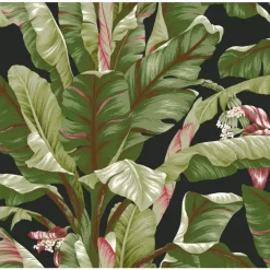 AT7071 Black Green Banana Leaf Wallpaper