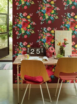 Ayaanle Burgundy Dutch Painters Floral Wallpaper