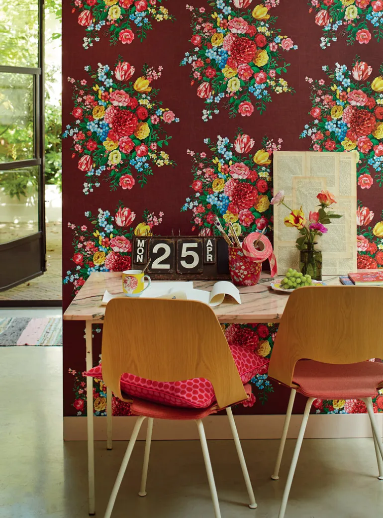 Ayaanle Burgundy Dutch Painters Floral Wallpaper
