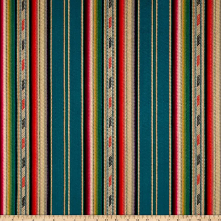 Bandolier Stripe Teal Multi Laura Kiran Fabric