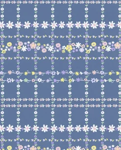 Belina Blue Flower Check Wallpaper