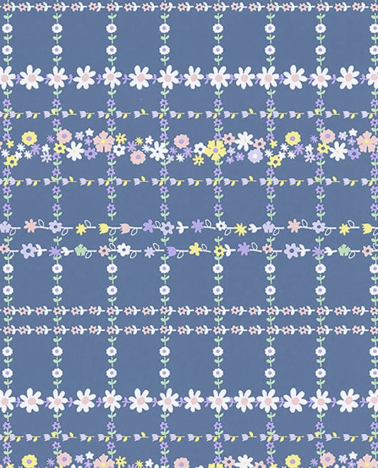 Belina Blue Flower Check Wallpaper