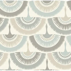 BO6643 Cream Blue Feather and Fringe Wallpaper