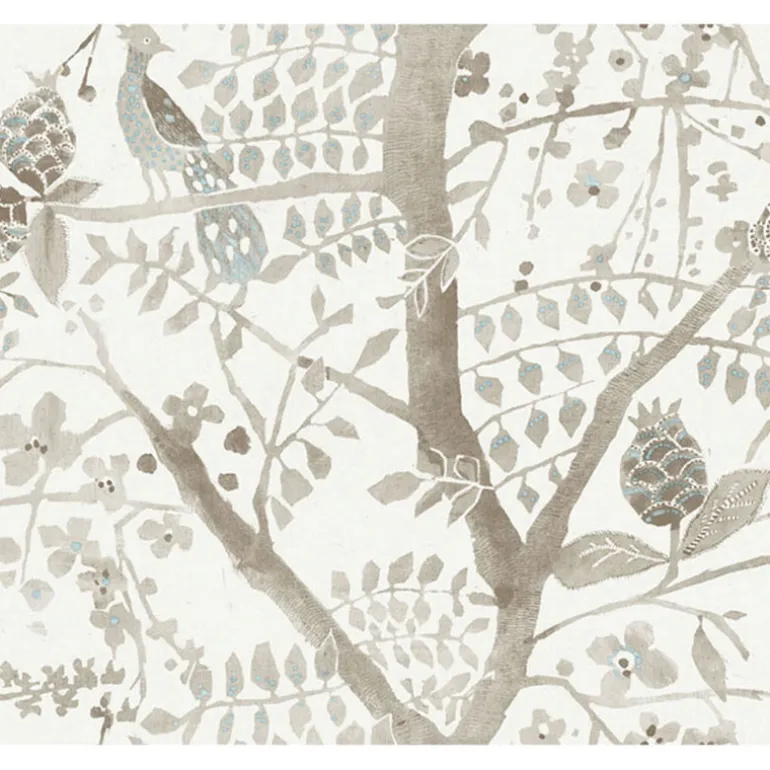 BO6635 Off White Peacock Block Print Wallpaper
