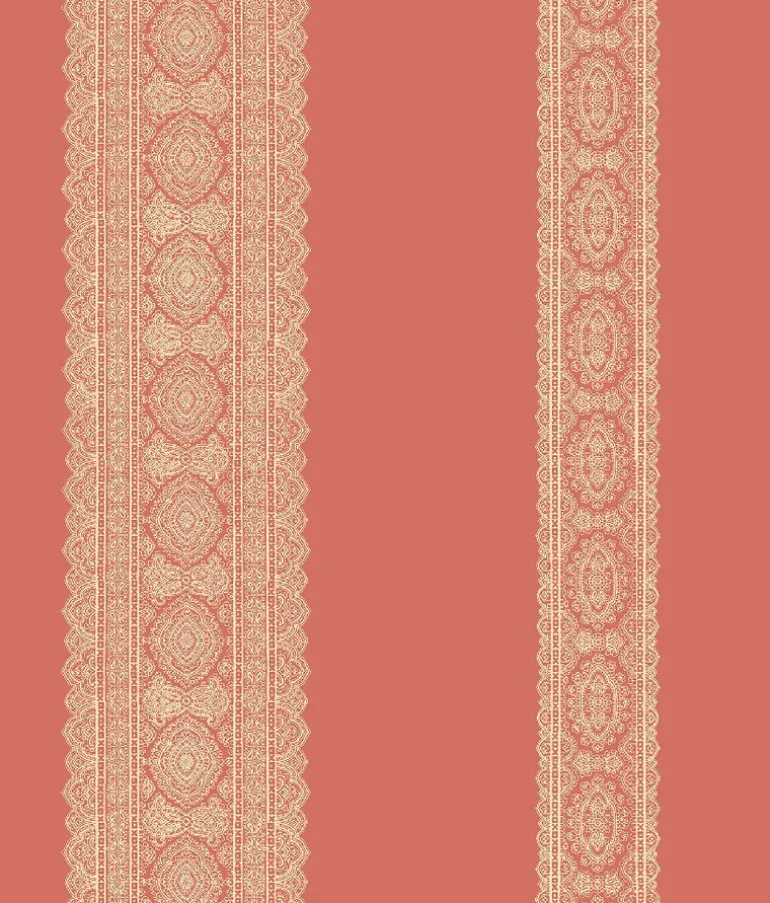 Brynn Coral Paisley Stripe Wallpaper