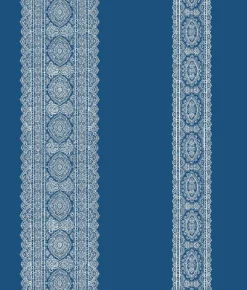 Brynn Indigo Paisley Stripe Wallpaper