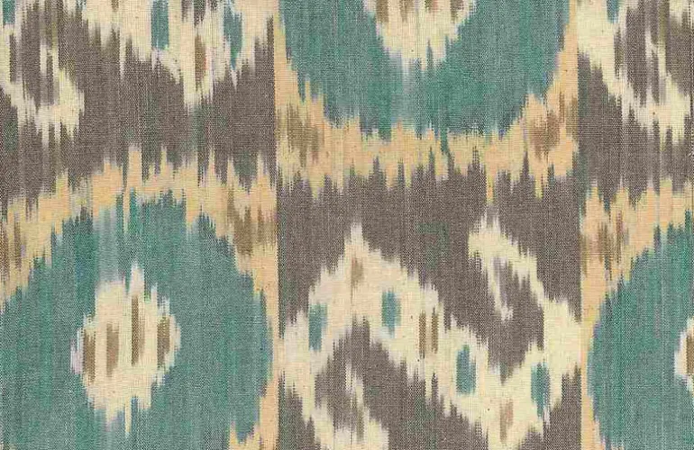 Bukhara Ikat Aqua Taupe Laura Kiran Fabric
