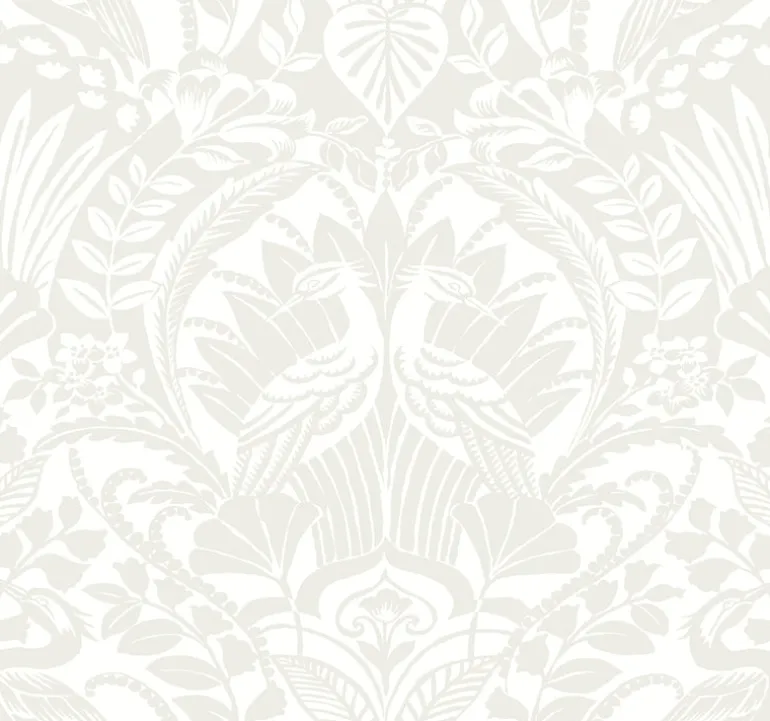 BW3932 Neutral White Egret Damask Wallpaper