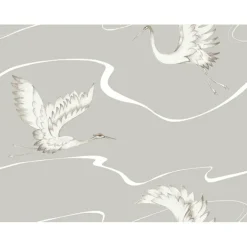 BW3872 Taupe Soaring Cranes Wallpaper