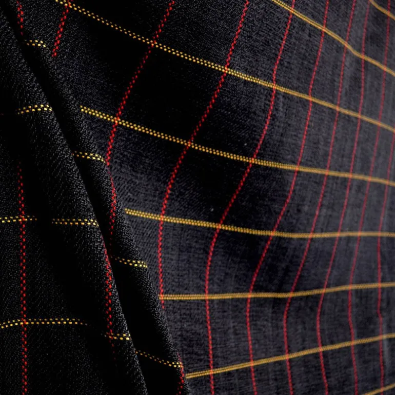 D2524 Frazier Charcoal Black Red Beige Plaid Fabric