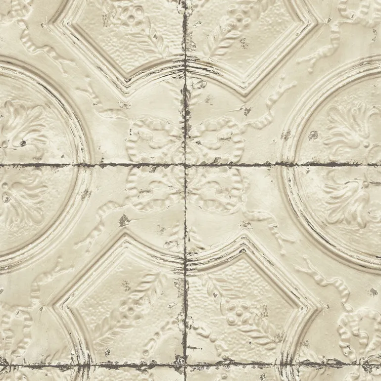 Deerfield Beige Vintage Tin Tile Wallpaper