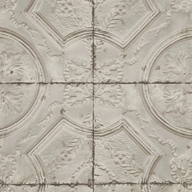 Deerfield Taupe Vintage Tin Tile Wallpaper