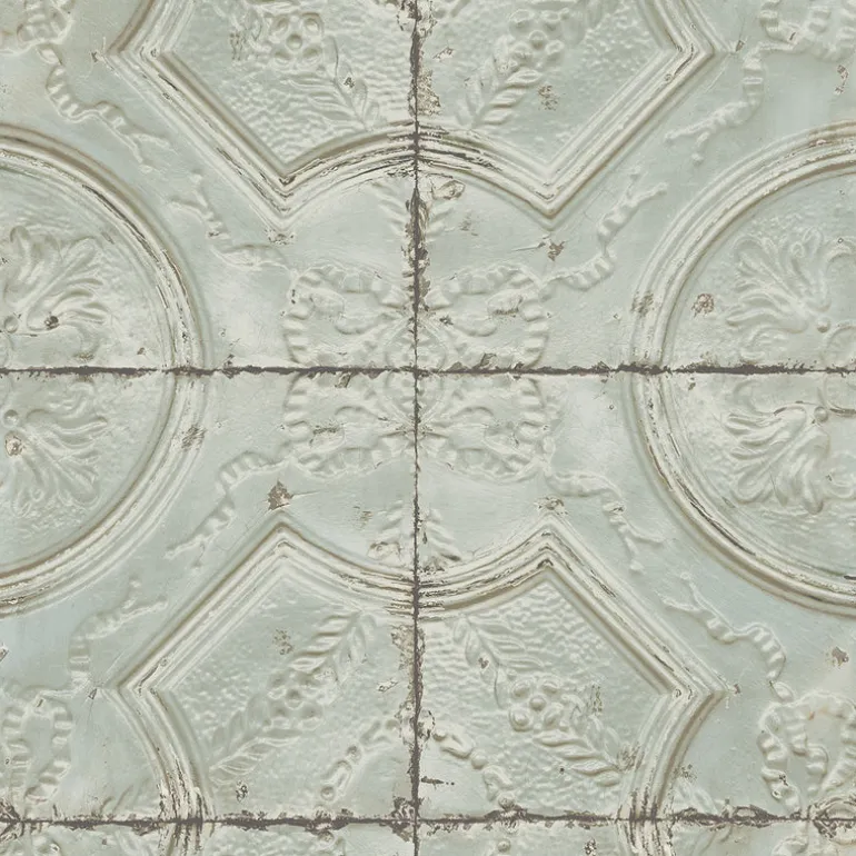 Deerfield Teal Vintage Tin Tile Wallpaper