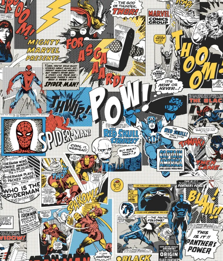 DI0944 Black/Blue/Red Marvel Comics Pow! Wallpaper