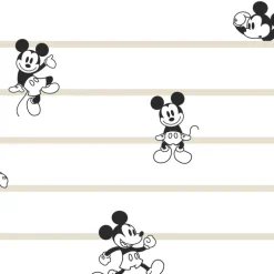 DI0932 Black/White/Cream Disney Mickey Mouse Stripe Wallpaper