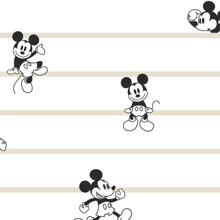 DI0932 Black/White/Cream Disney Mickey Mouse Stripe Wallpaper