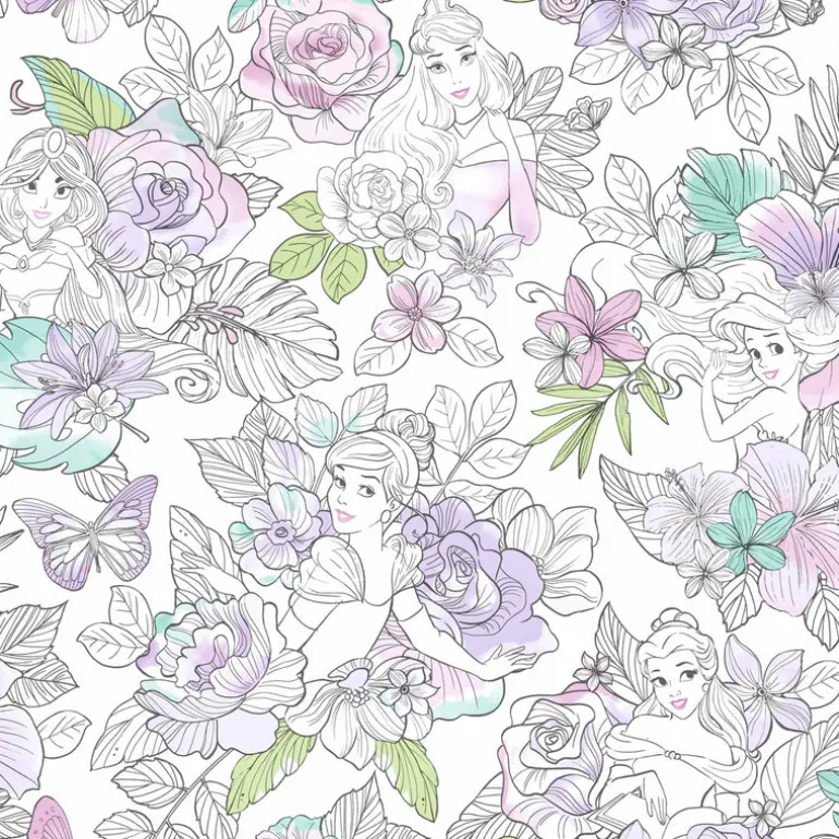 DI0964 Purple Disney Princess Royal Floral Wallpaper