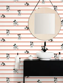 DI0933 Red Disney Mickey Mouse Stripe Wallpaper