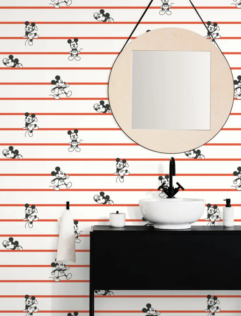 DI0933 Red Disney Mickey Mouse Stripe Wallpaper