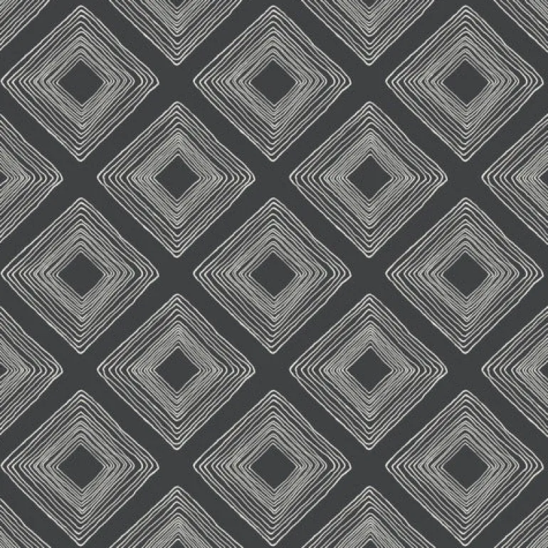 Diamond Sketch White on Black Magnolia Home Vol. II Wallpaper